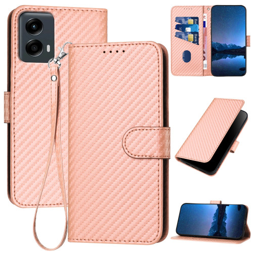 Moto G 5G 2024 YX0070 Carbon Fiber Buckle Leather Phone Case with Lanyard - Pink